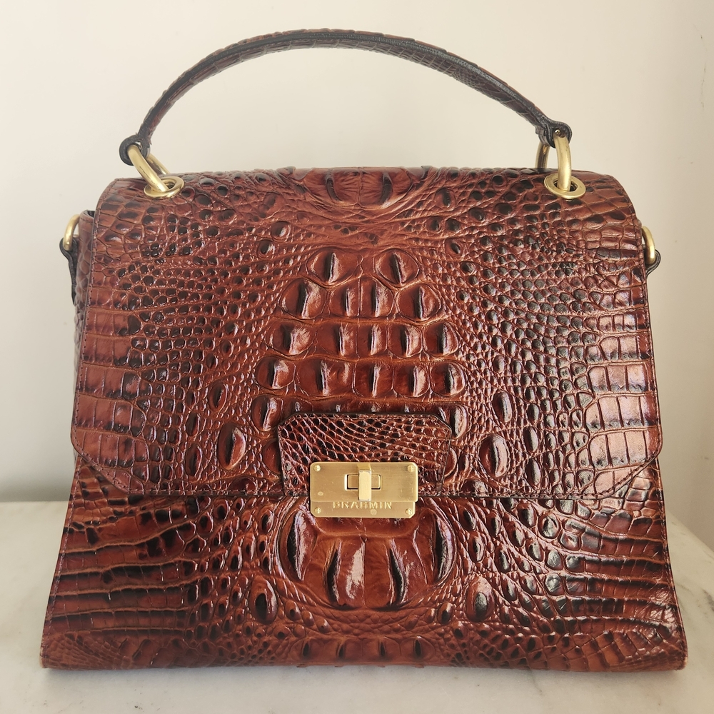 Brahmin Brinley Pecan Melbourne Croc-Embossed Leather Shoulder Top Handle Bag